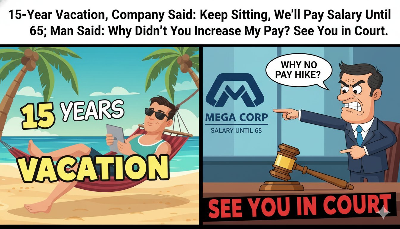 बॉम्बे हाई कोर्ट की इमारत के बाहर खड़े एक व्यक्ति की छवि, जो कर्मचारी और कंपनी के बीच सैलरी विवाद का प्रतीक है।