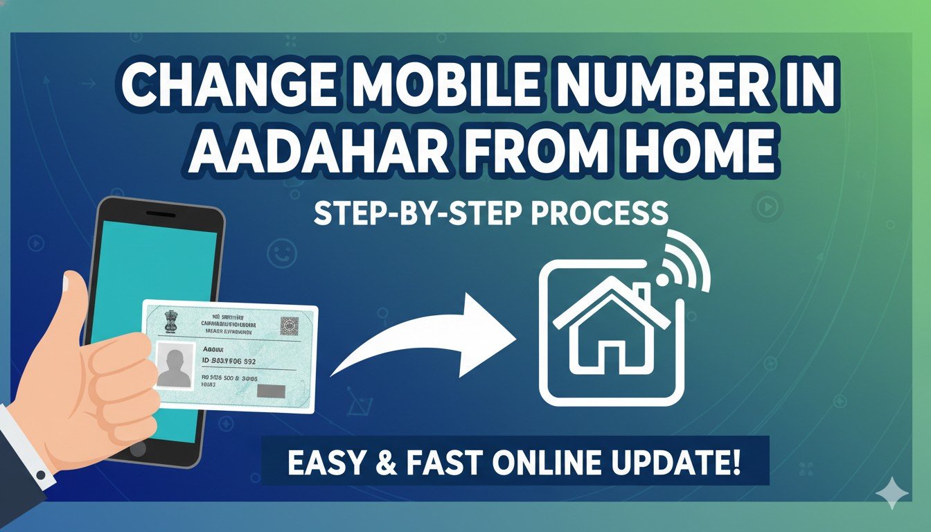 Aadhaar card with mobile phone showing update process