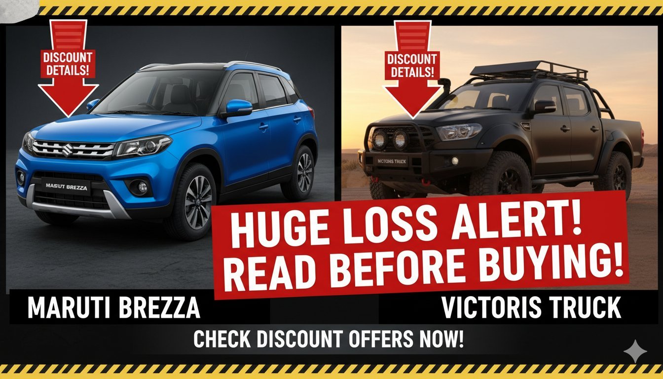 मारुति ब्रेजा और ग्रैंड विटारा SUVs के साथ डिस्काउंट डिटेल्स दिखाती इमेज