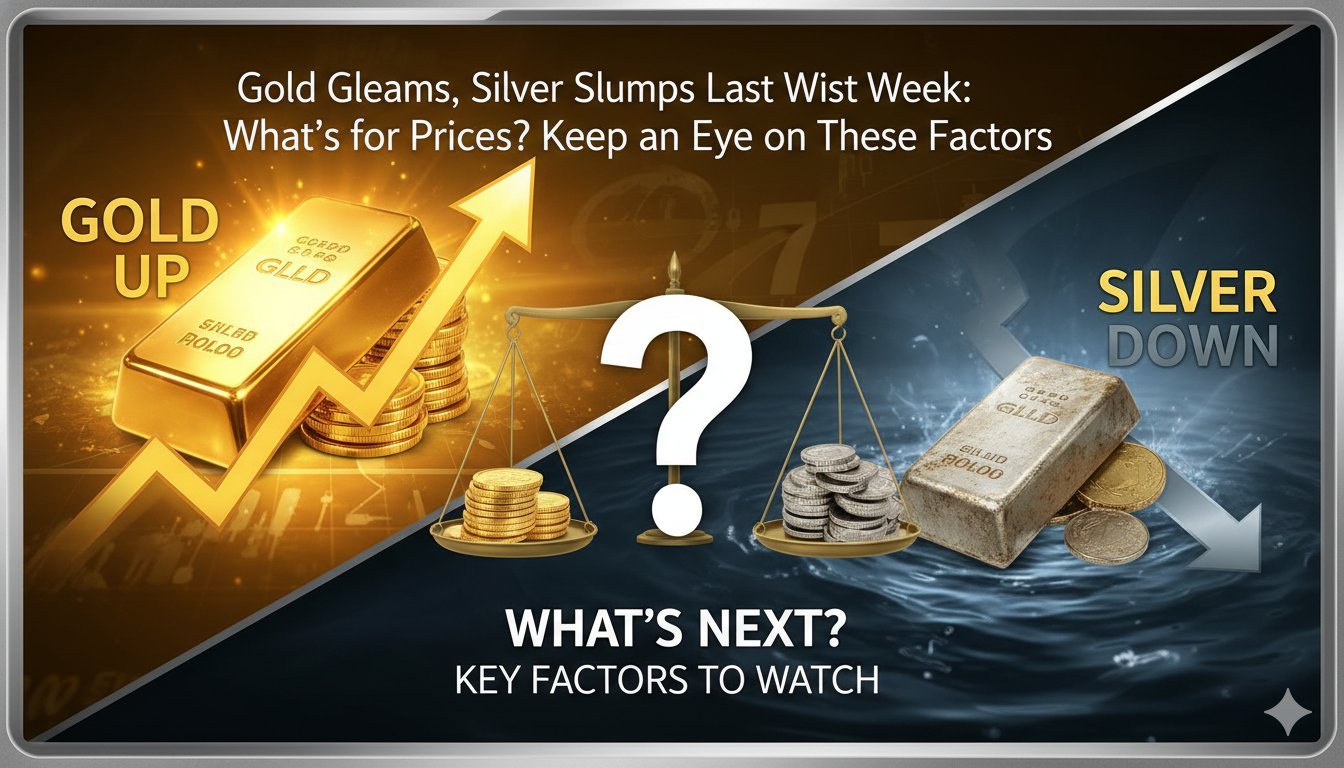 Gold and silver bars with fluctuating price chart in background