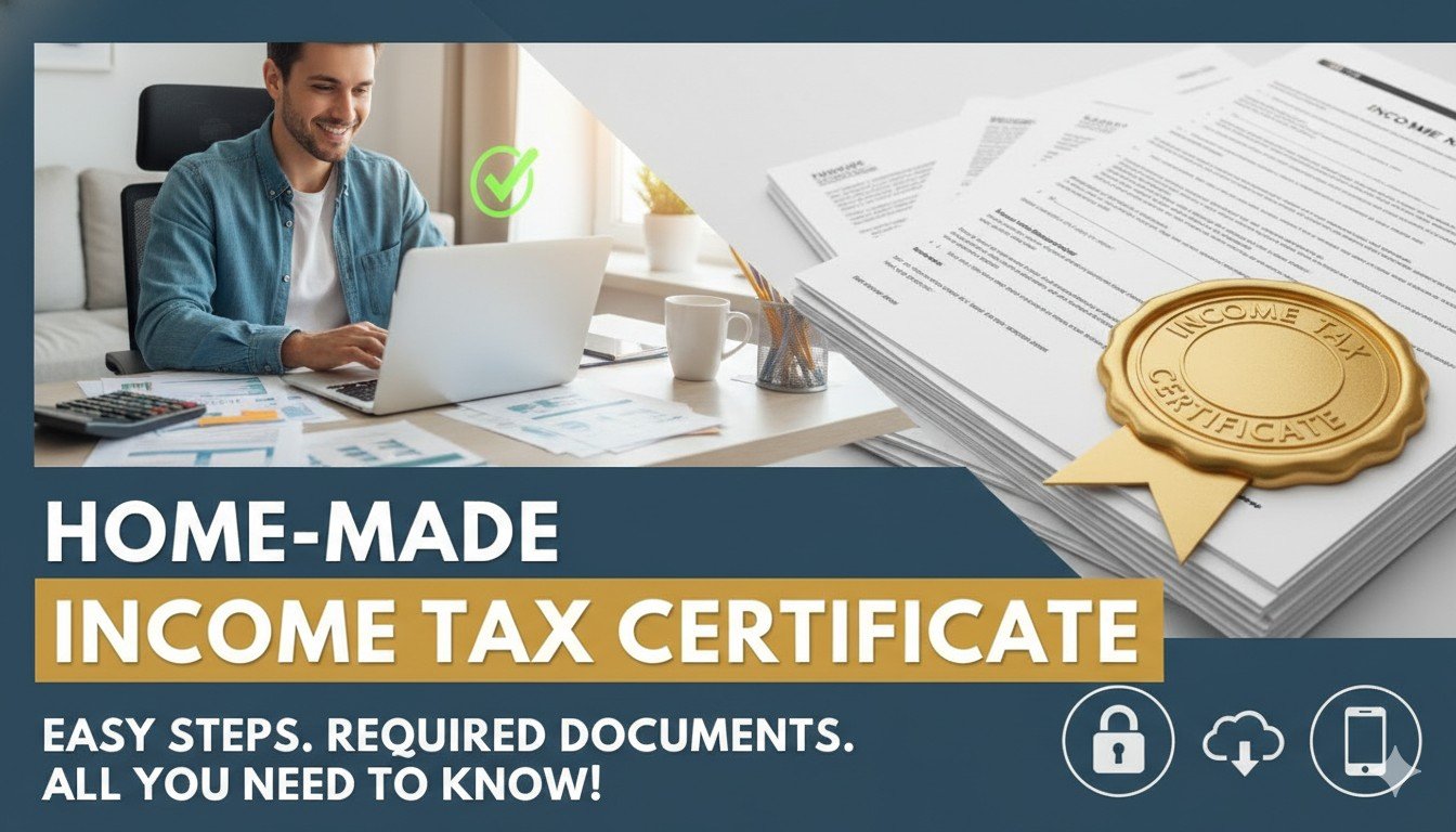 एक व्यक्ति लैपटॉप पर इनकम सर्टिफिकेट आवेदन फॉर्म भरते हुए