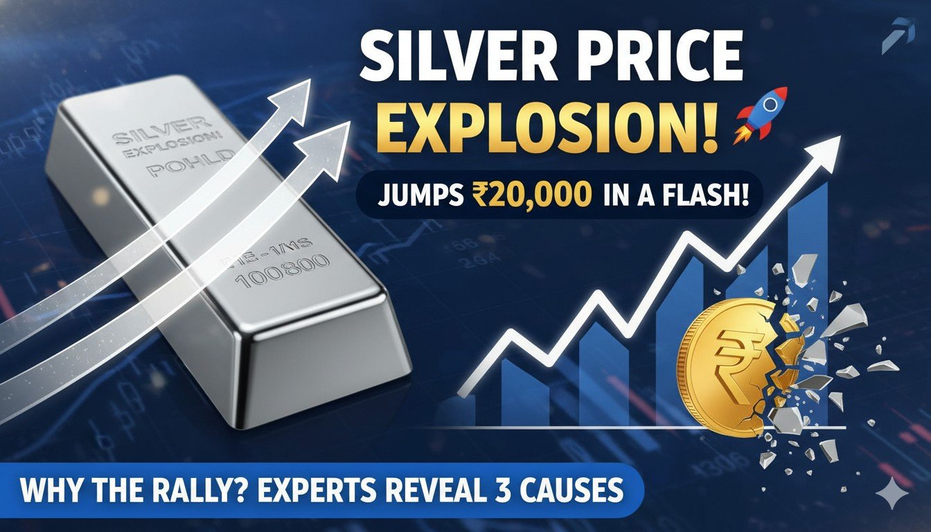 चांदी के सिक्के और बार के साथ बढ़ती कीमत का ग्राफ दिखाता हुआ इमेज, MCX सिल्वर प्राइस हाइक 2026