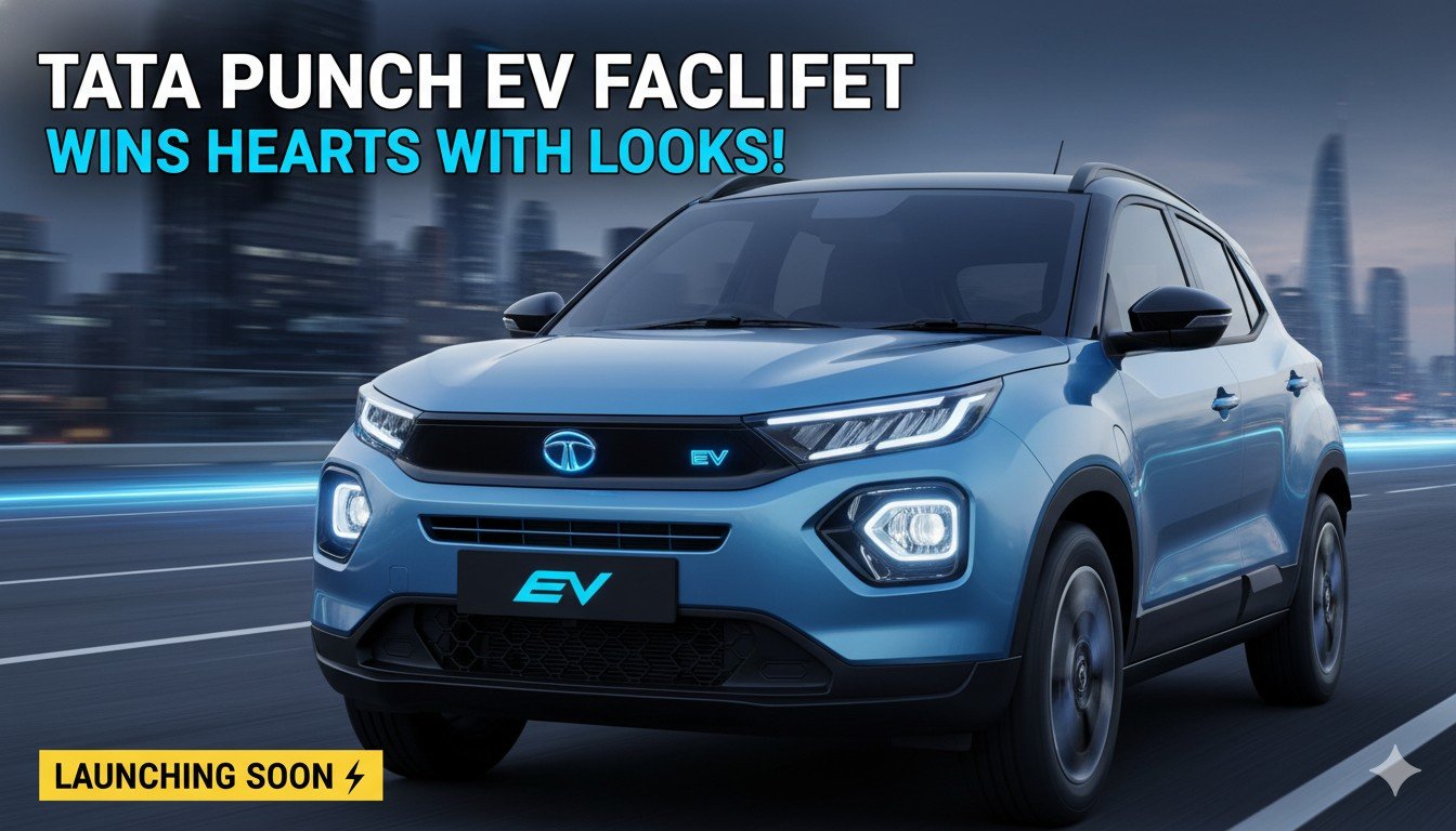 टाटा पंच EV फेसलिफ्ट का नया फ्रंट डिज़ाइन, क्लोज्ड ग्रिल और LED लाइट स्ट्रिप के साथ