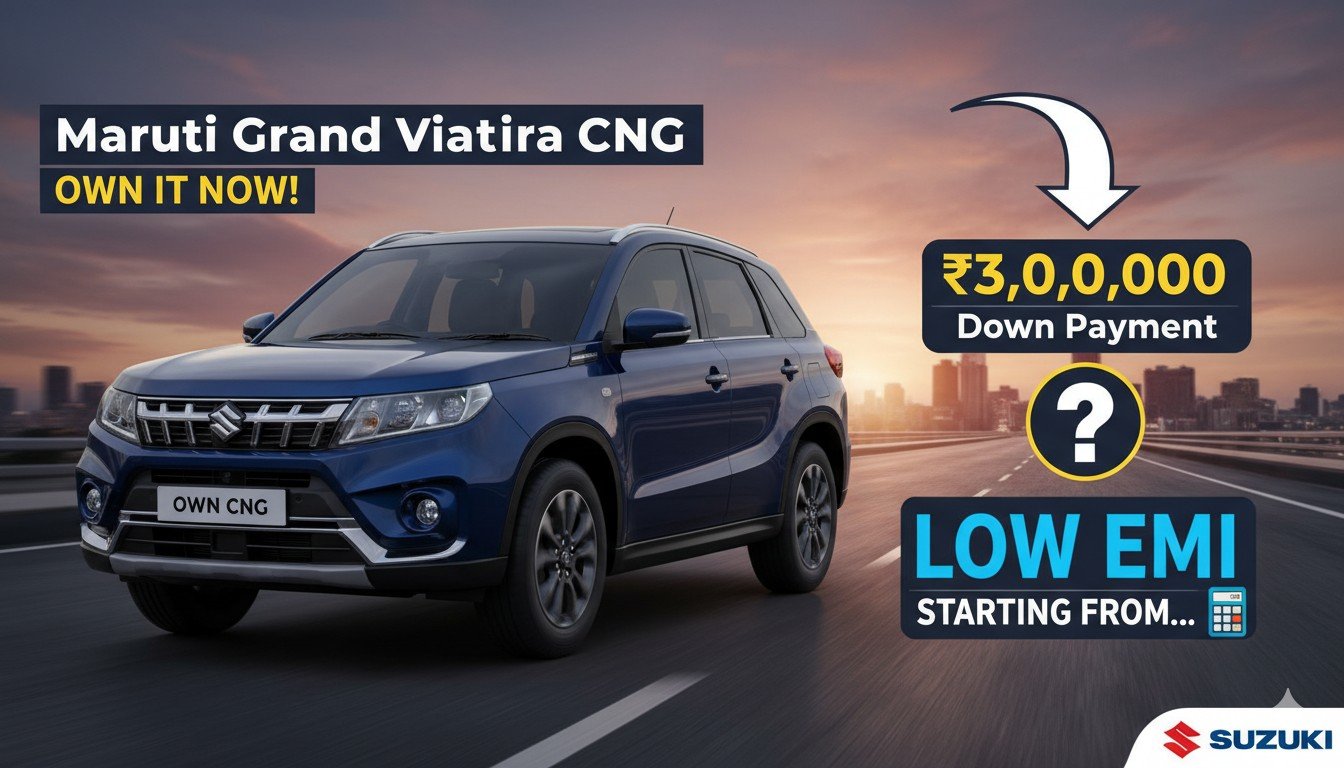 मारुति ग्रैंड विटारा CNG वेरिएंट की साइड व्यू, नीला कलर में दिख रही SUV