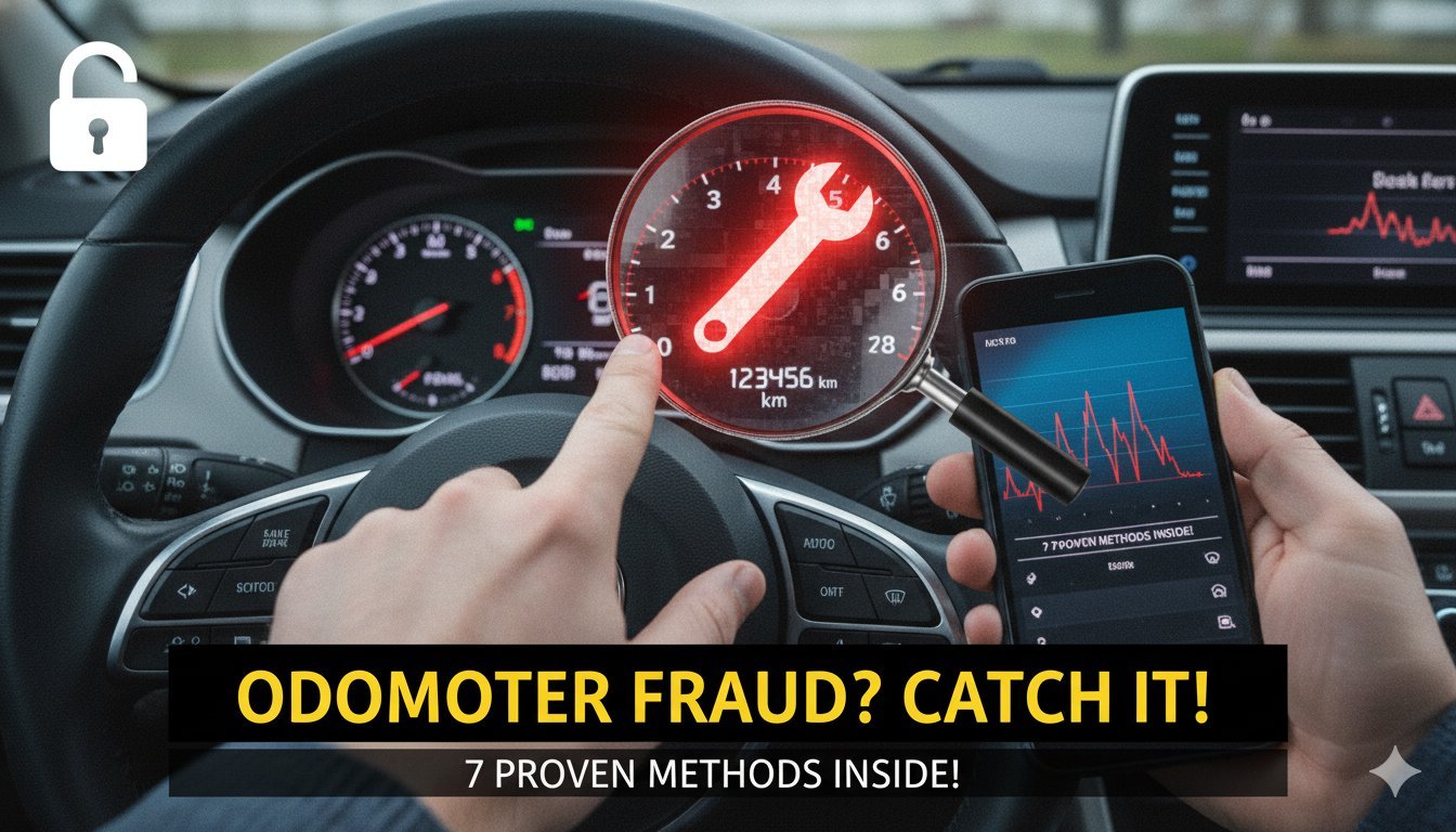 सेकंड हैंड कार का ओडोमीटर चेक करते हुए मैकेनिक, मीटर छेड़छाड़ जांच